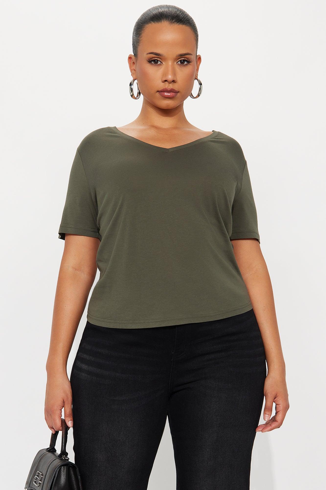 Ava V-Neck Tee - Military Green Product Image