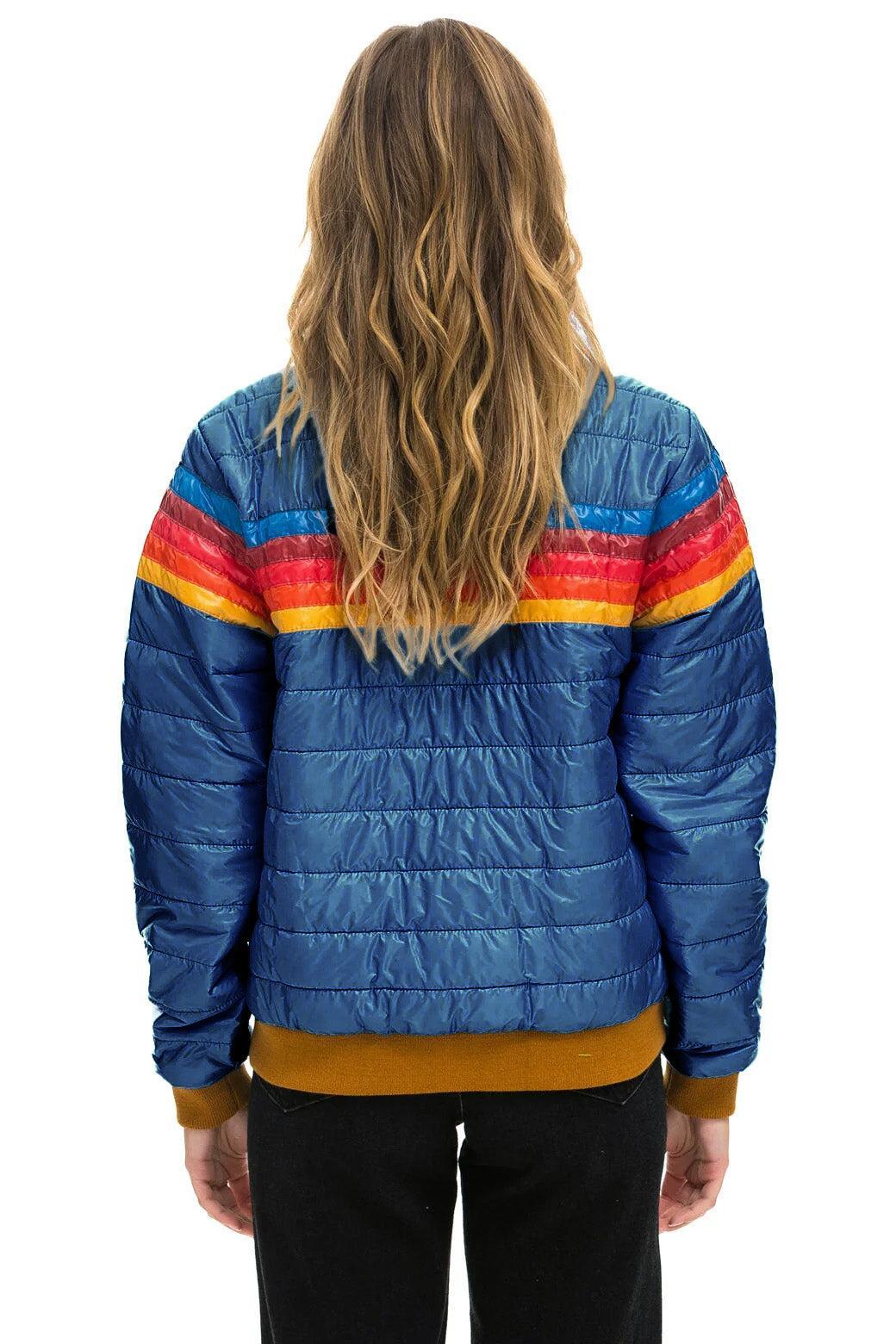 5 STRIPE RAINBOW SLEEVE  JACKET - GLOSSY DEEP BLUE Female Product Image