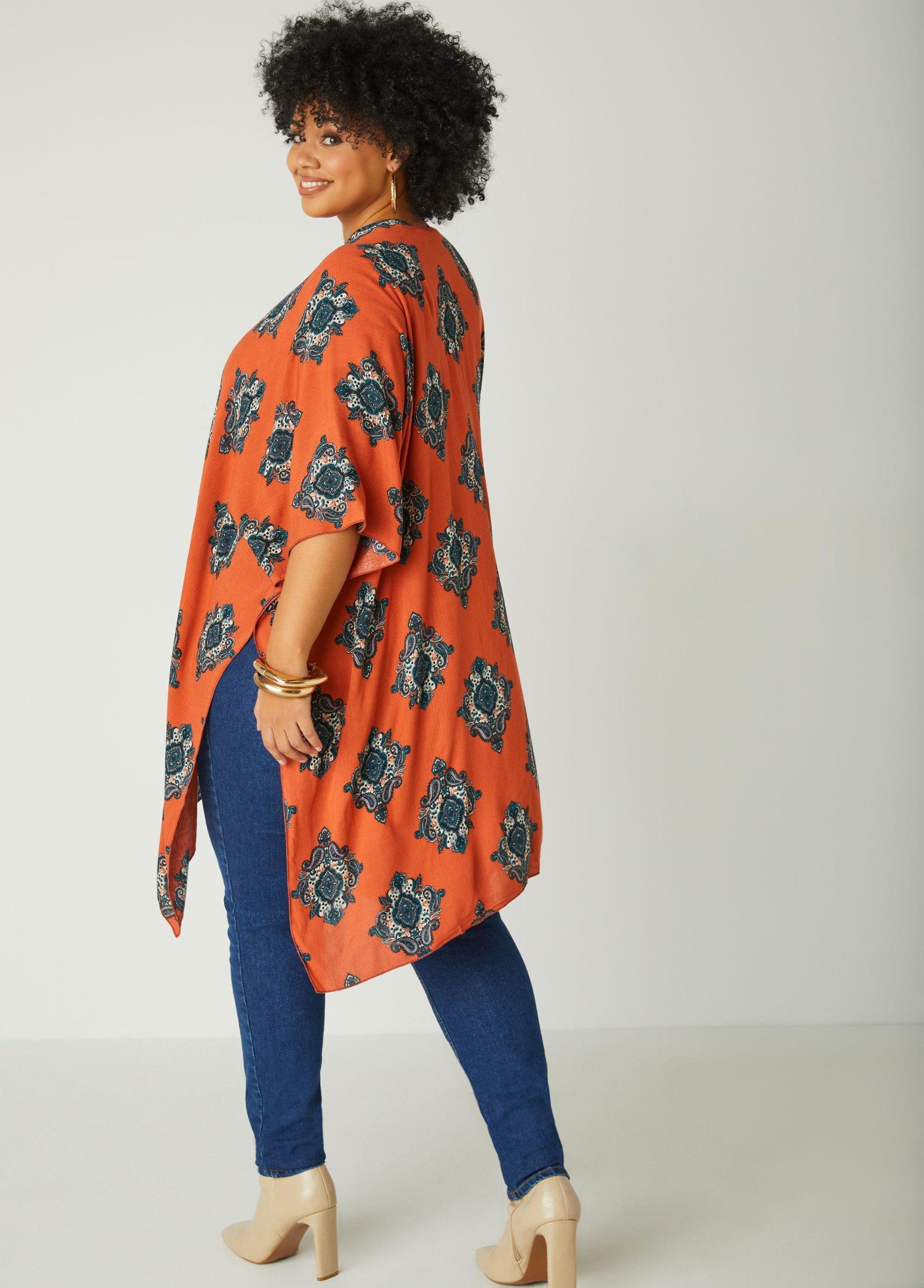 Plus Size Paisley Print Kimono Ashley Stewart Product Image