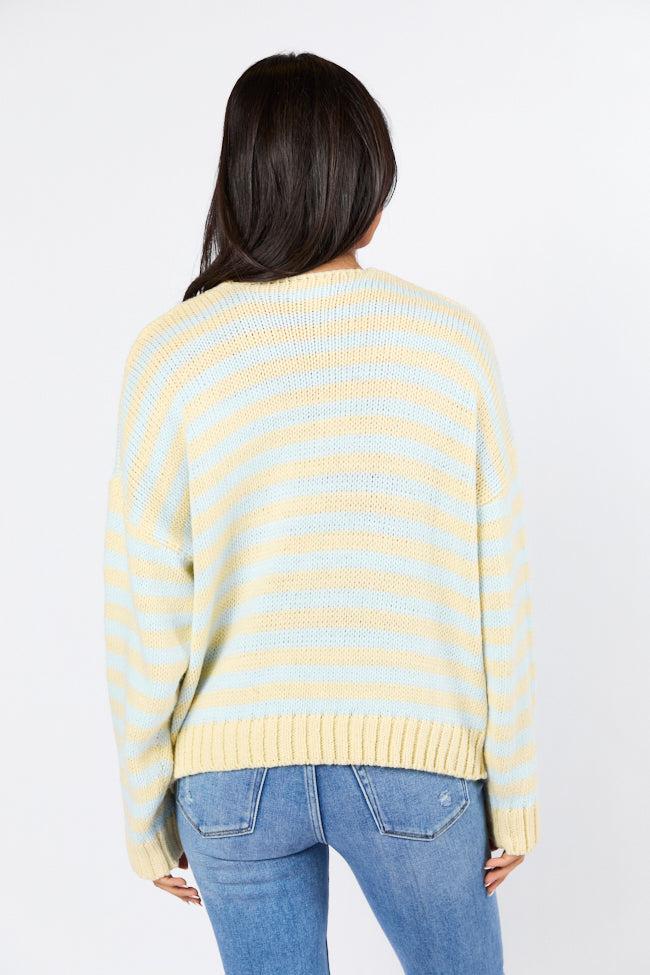Wait A Minute Yellow and Blue Multi Striped V-Neck Sweater FINAL SALE Product Image