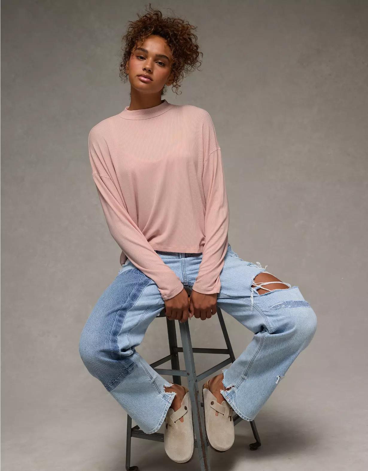 AE Soft & Sexy Long Sleeve Mockneck T-Shirt Product Image