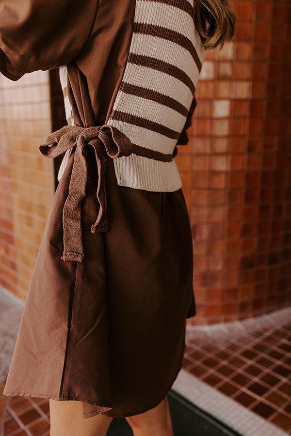 Sweet As Can Be Stripe Mini Dress in Mocha Product Image
