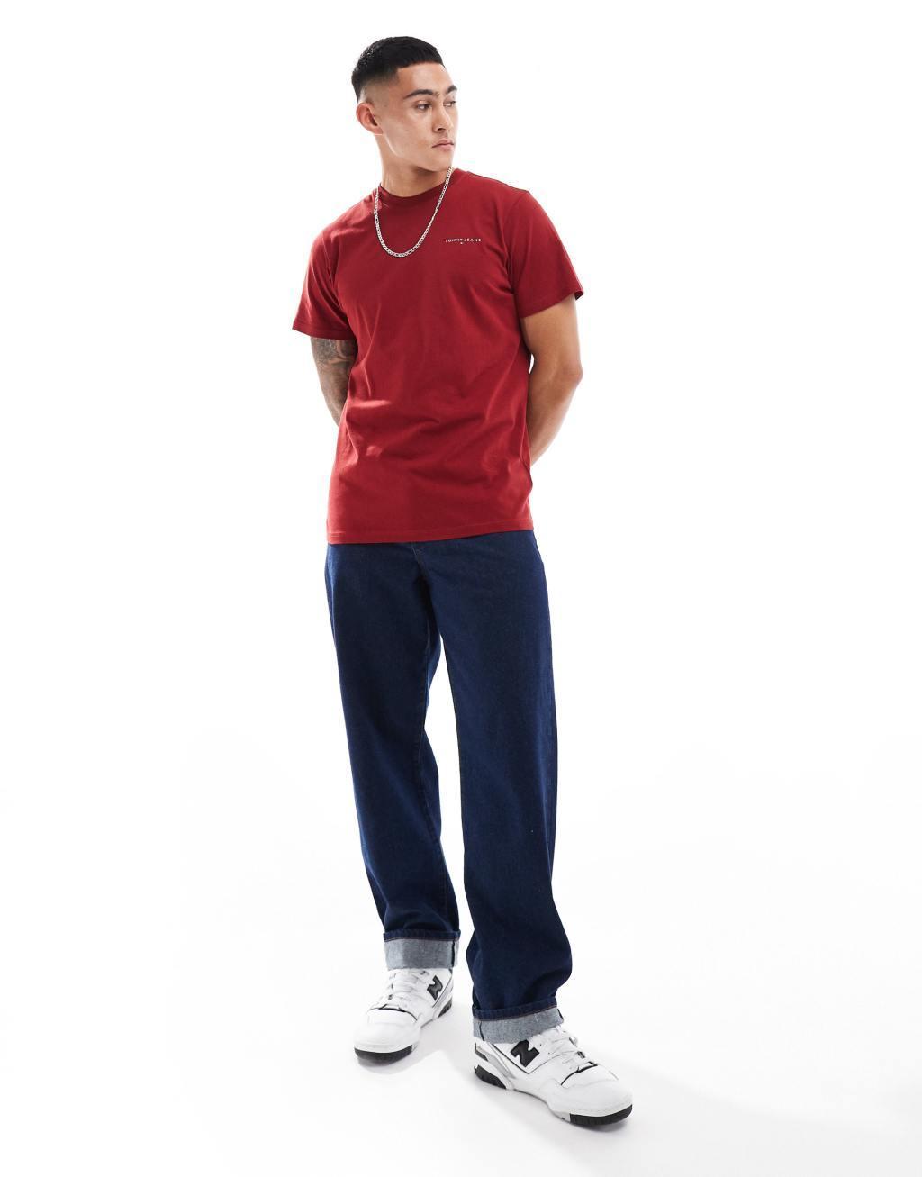 Tommy Jeans small chest logo t-shirt in burgundy Product Image