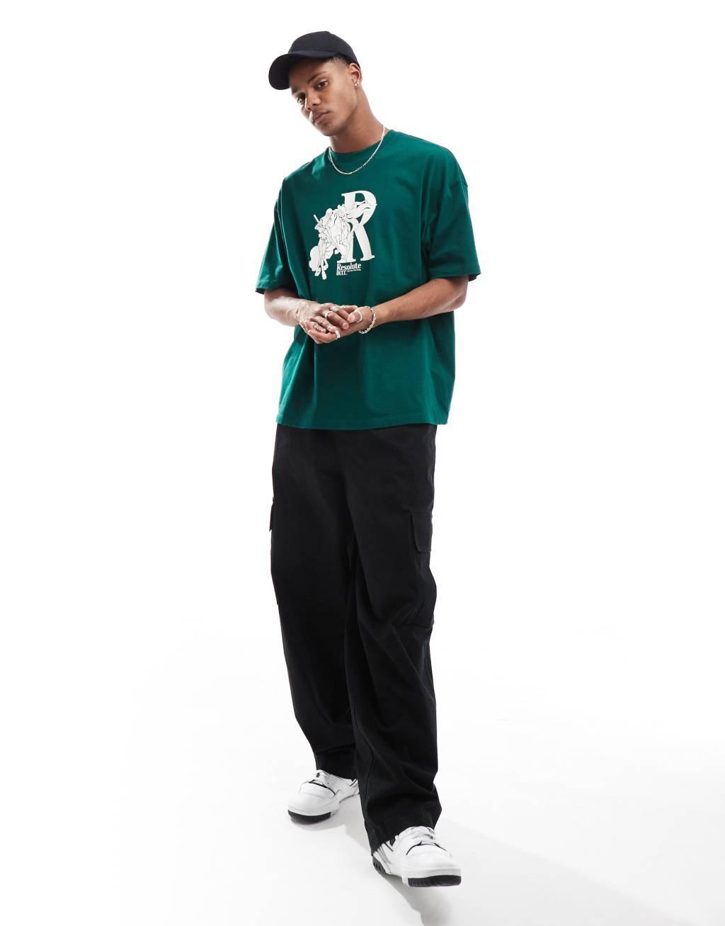 ASOS DESIGN oversized T-shirt in green with front print Product Image