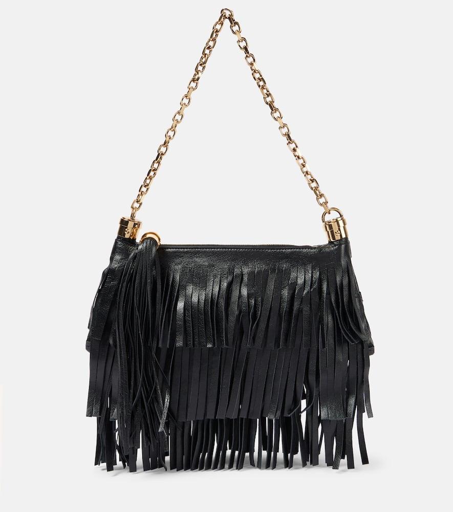 CHLOÉ Foulard Fringed Leather Shoulder Bag In Black Product Image