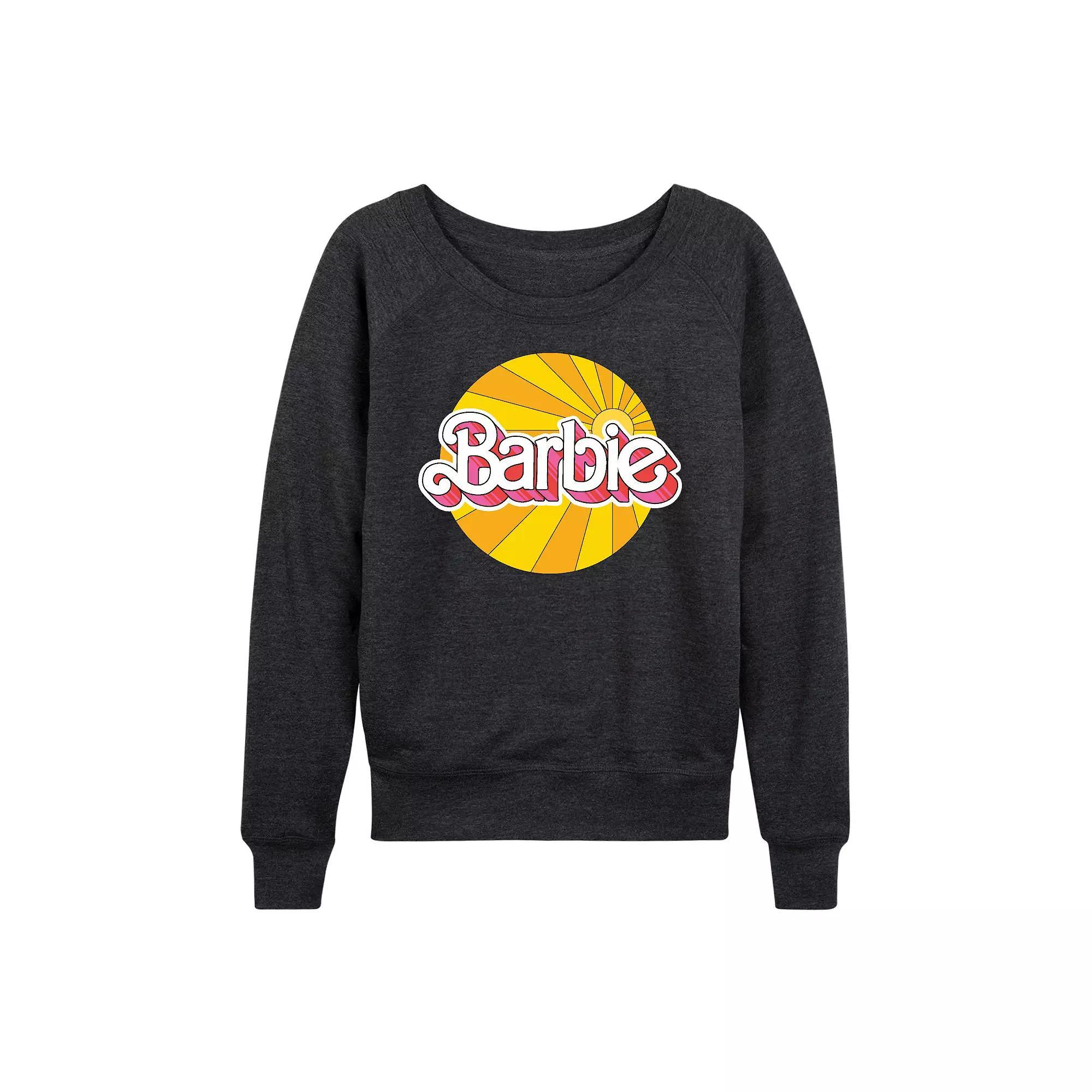 Womens Barbie Sunburst Logo French Terry Long Sleeve Tee, Girls Heather Grey Product Image