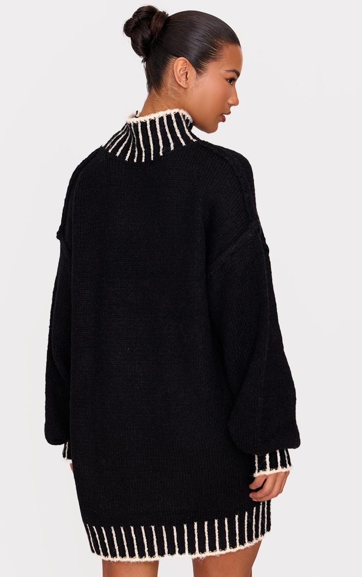 Monochrome Contrast Stitch Knitted High Neck Oversized Sweater Dress Product Image