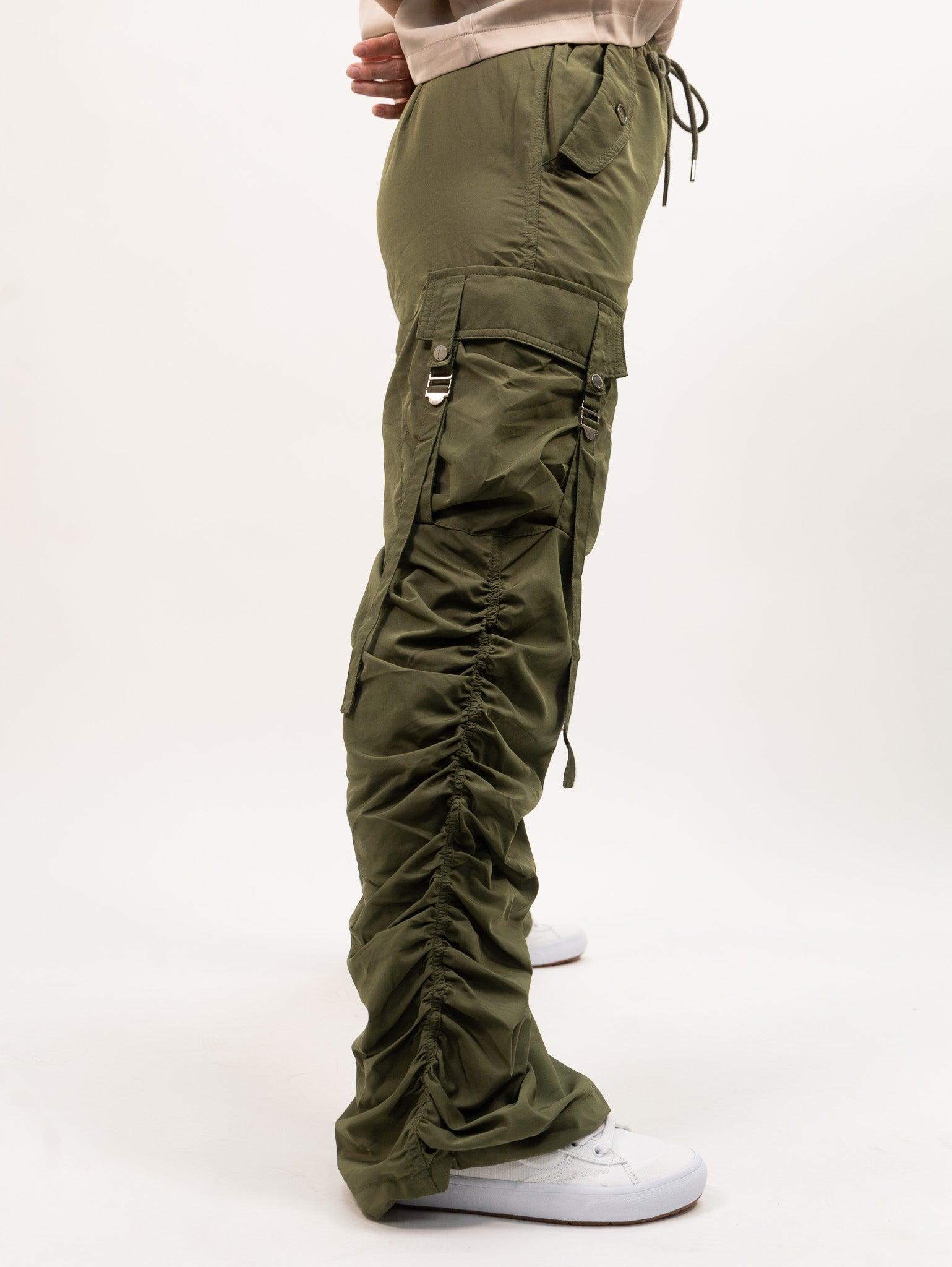 Moon River Wide Leg Ruched Bungee Cargo Pants - Olive Product Image