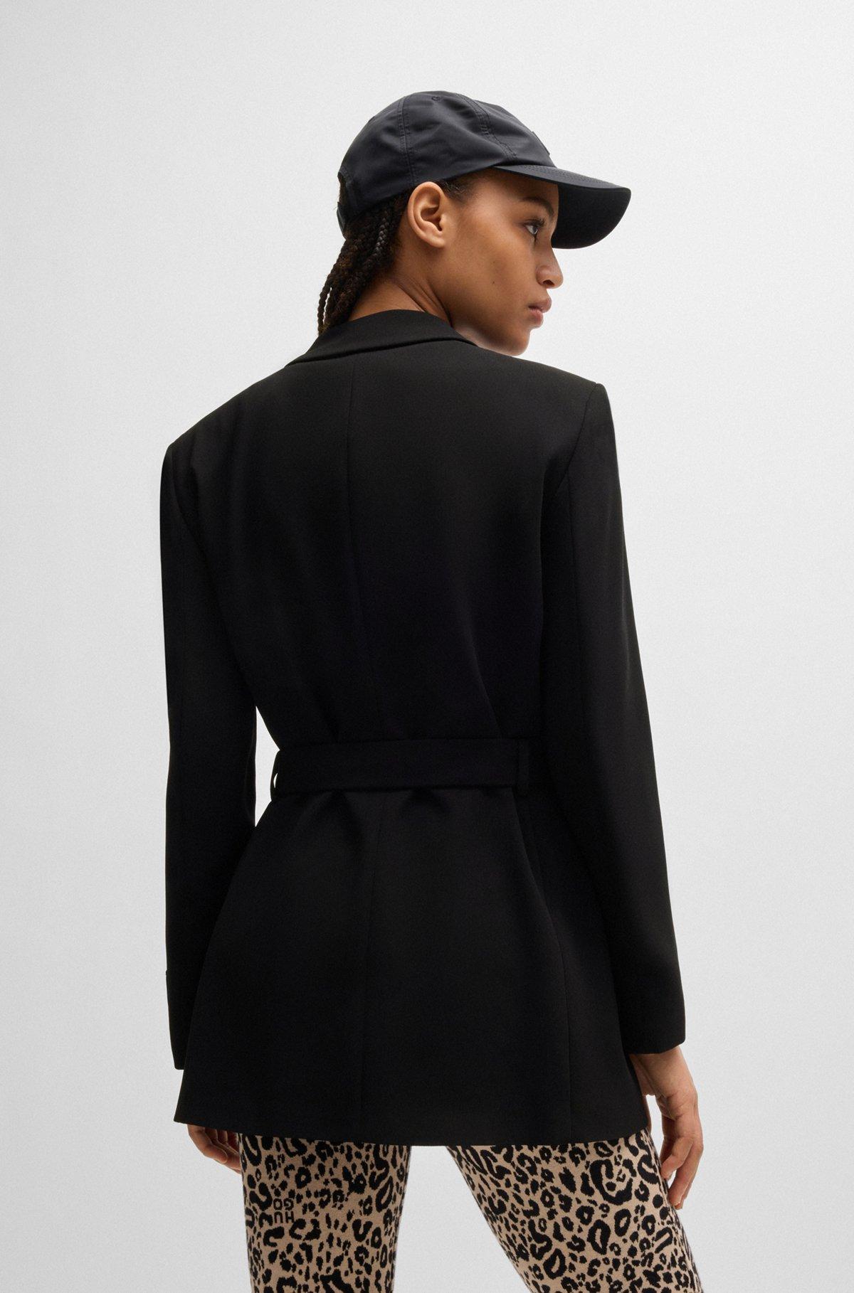 HUGO - Relaxed-fit long-length jacket with wrap front - Black Product Image