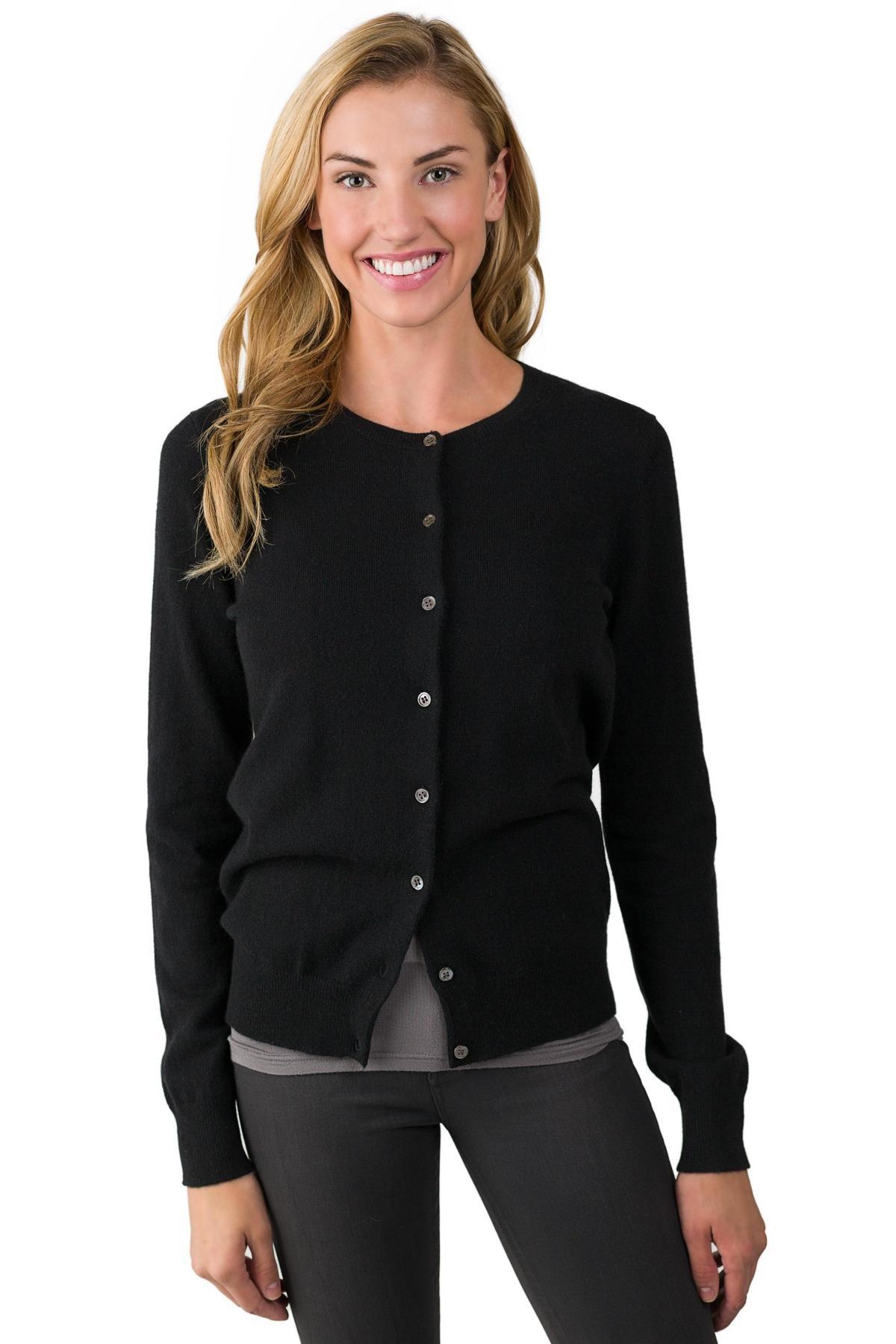 Jennie Liu Womens 100% Cashmere Button Front Long Sleeve Crewneck Cardigan Sweater (1575, Azalea, Large ) Product Image