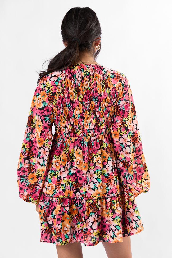 Here We Are Black Multi Floral Mini Dress FINAL SALE Product Image