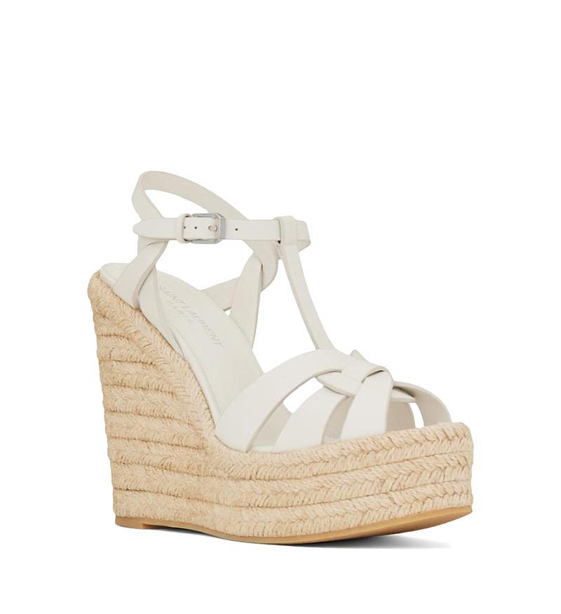Saint Laurent Womens Tribute Espadrilles Wedge in Smooth Leather Product Image