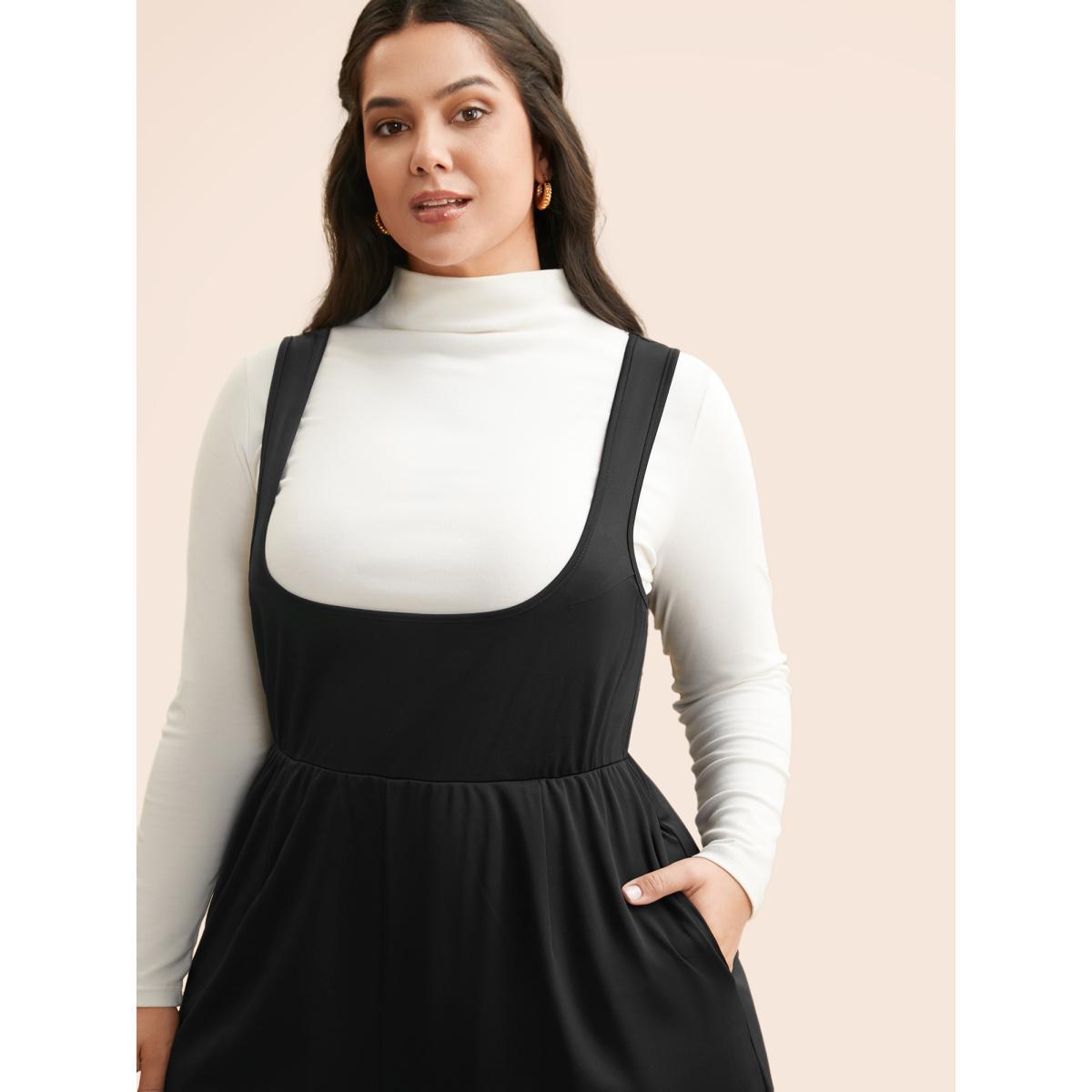 Plus Size Black Solid Slightly Stretchy Pocket Jumpsuit Women Elegant Sleeveless Non Everyday Loose Jumpsuits BloomChic 18-20/2X Product Image