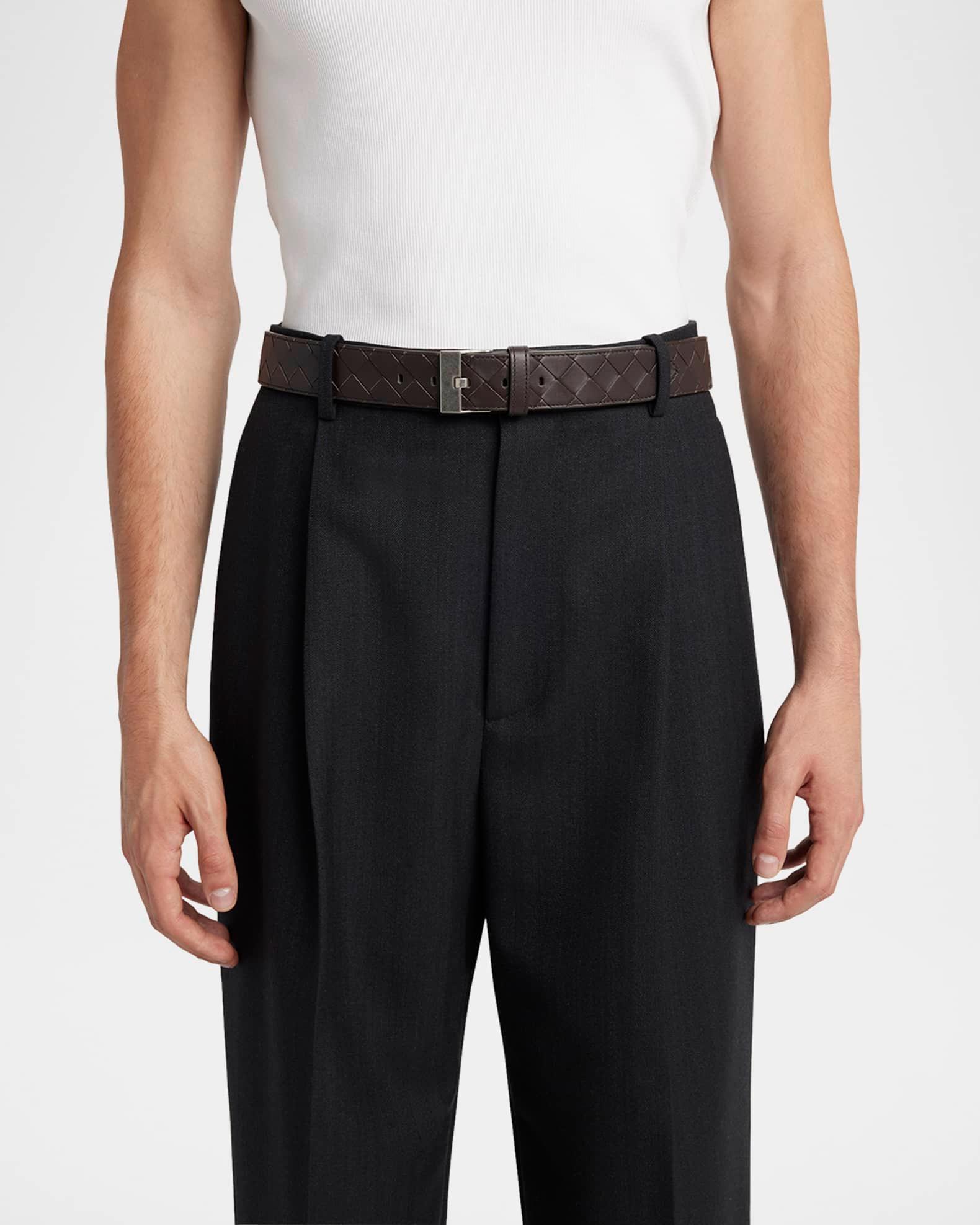 Men's Watch-Buckle Intrecciato Leather Belt Product Image