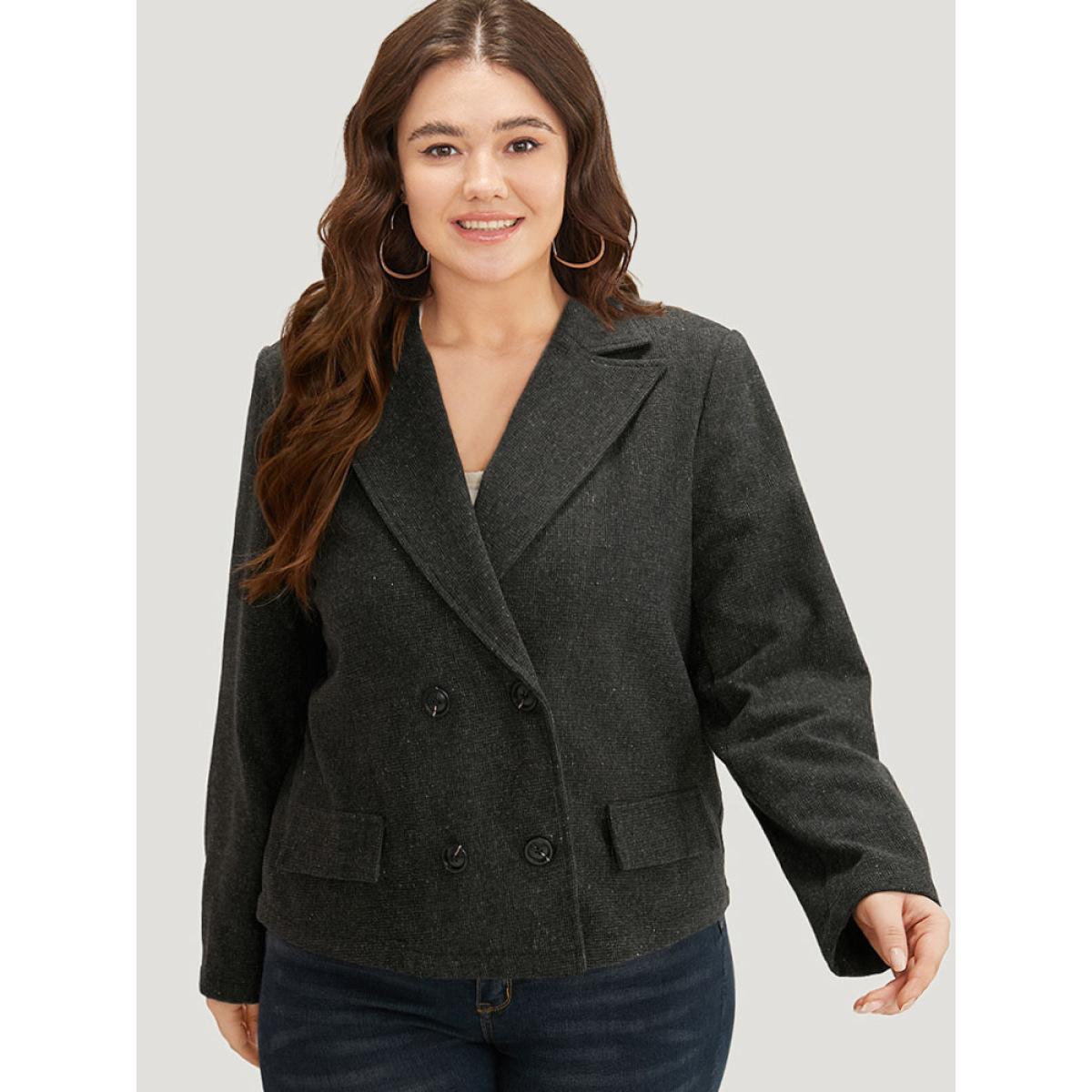 Plus Size Lapel Collar Plain Textured Button Up Blazer DimGray Women Work Plain Plain Sleeve Long Sleeve Lapel Collar 22-24/3X Office Blazers BloomChic Product Image