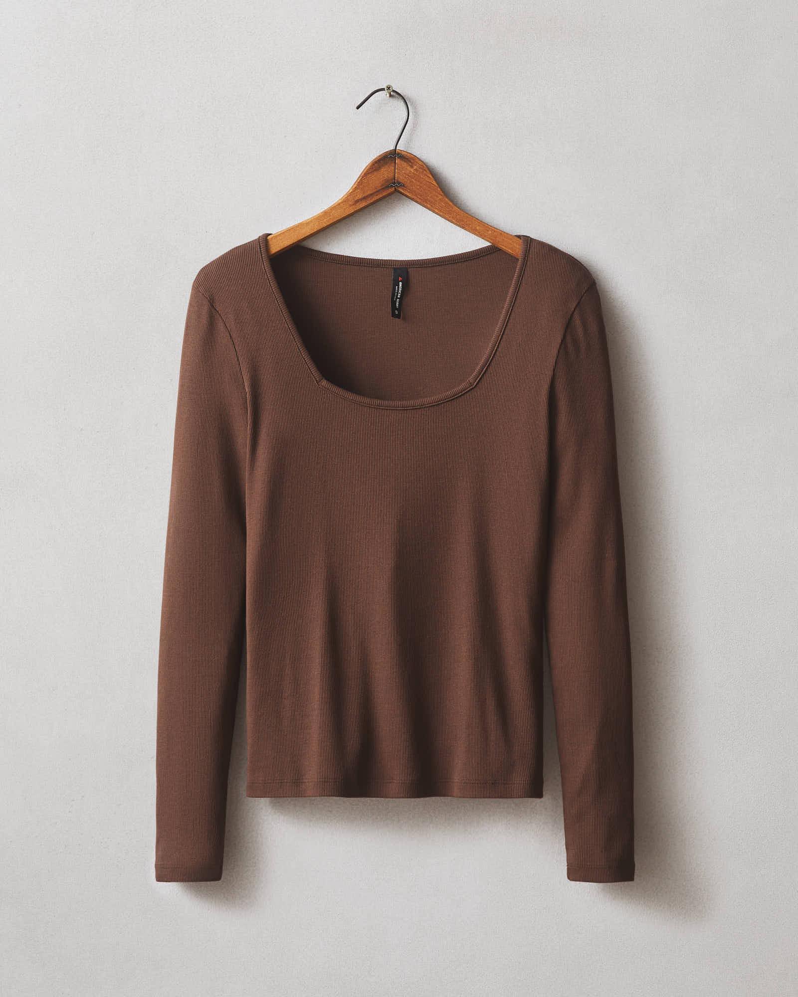 Women's Stretch Rib Square Neck Long Sleeve - Chicory Coffee Female Product Image