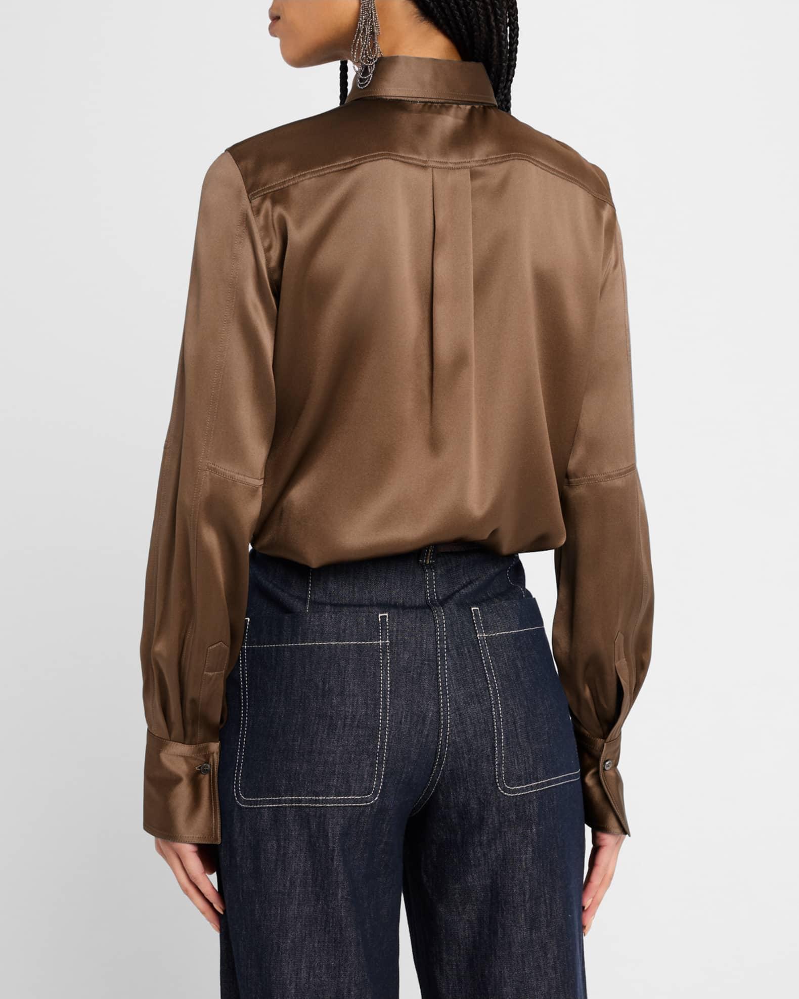 Silk Satin Stretch Blouse with Bib Product Image