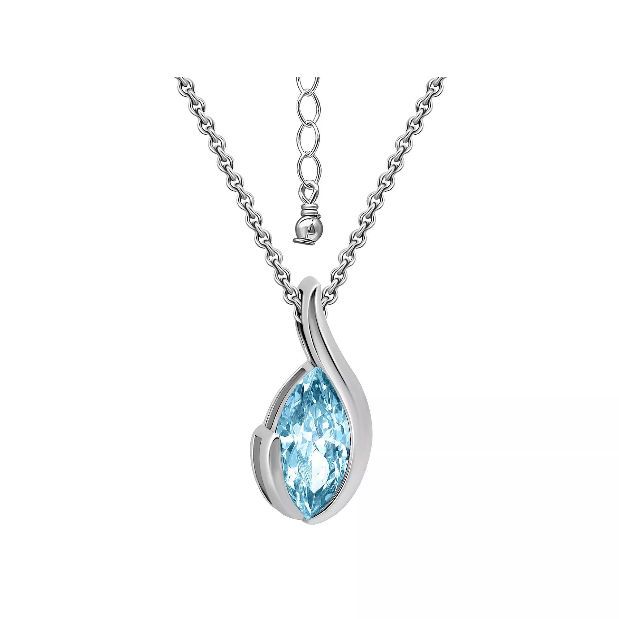 Aleure Precioso Sterling Silver Marquise Gemstone Pendant Necklace, Women's, Size: 18", Silver Tone Blue Product Image