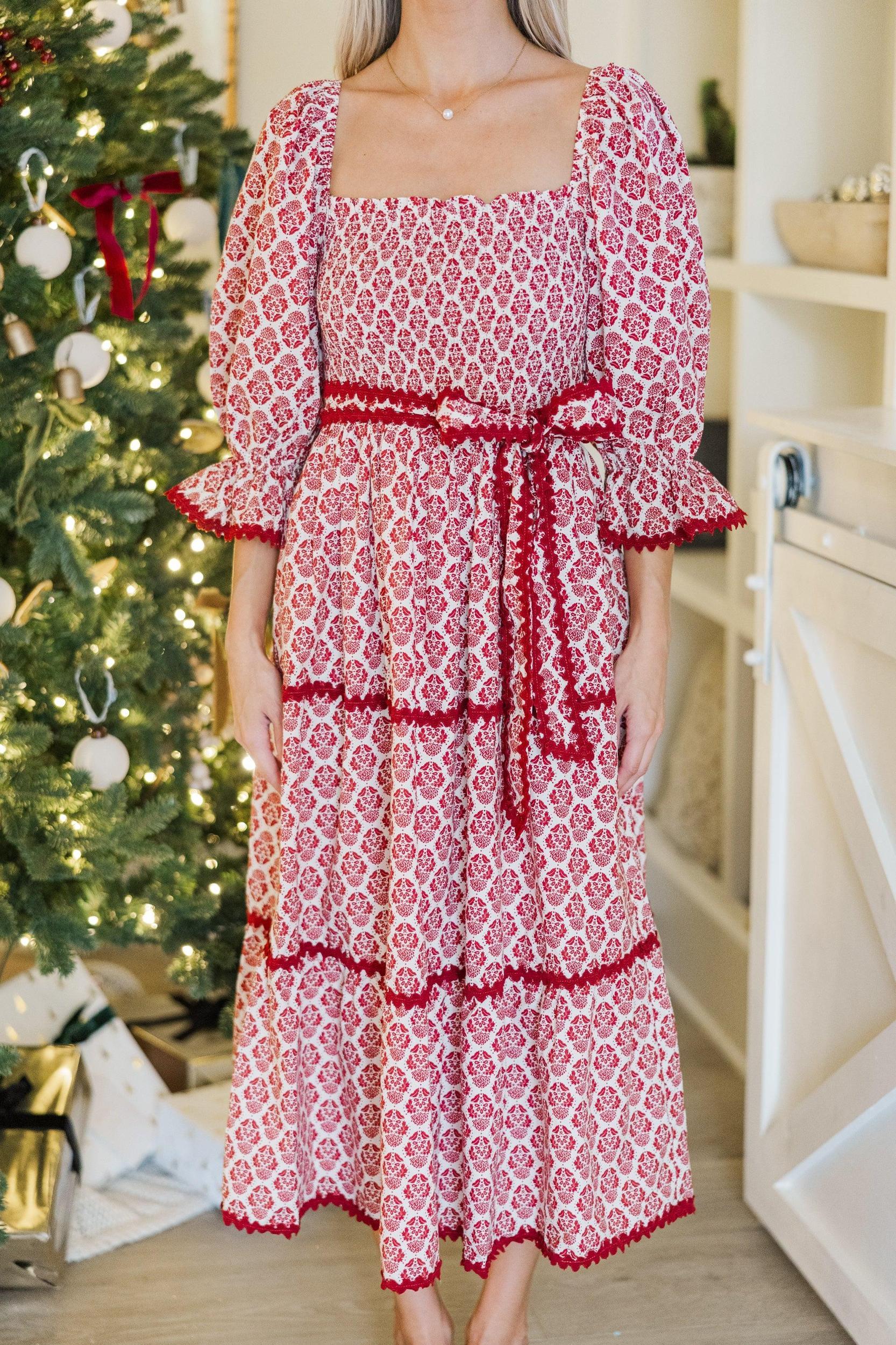 Want It All Red Medallion Print Midi Dress Female Product Image