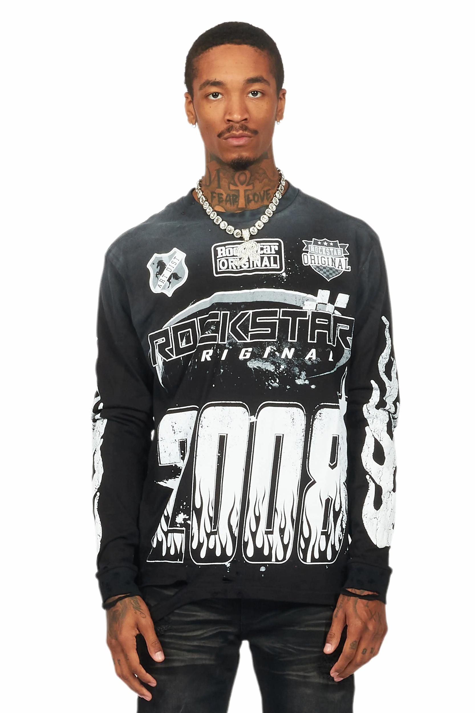 Amos Black/White Long Sleeve Graphic T-Shirt Male Product Image