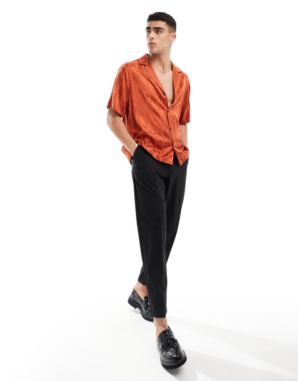 ASOS DESIGN short sleeve relaxed shirt in orange jacquard Product Image