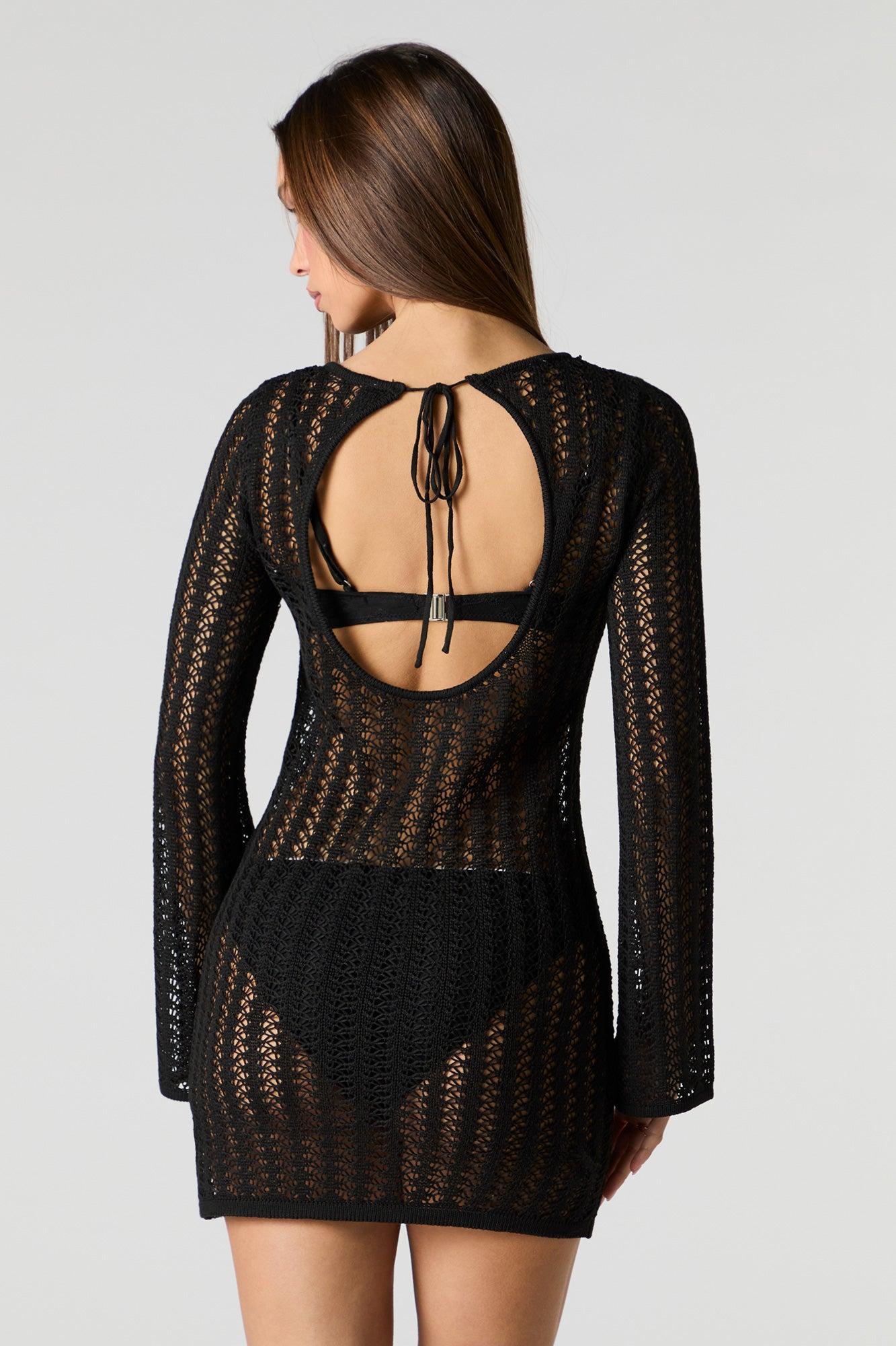 Open Knit Long Sleeve Mini Dress Cover Up Female Product Image