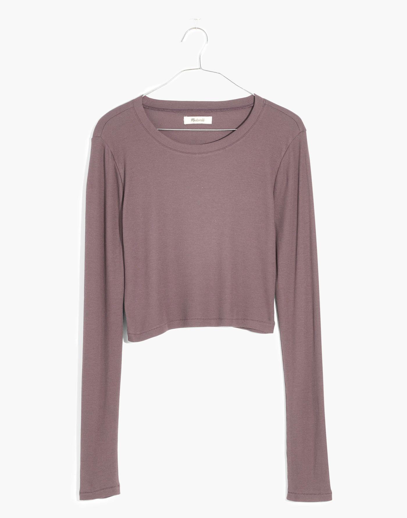 Fine Ribbed Supercrop Crewneck Long-Sleeve Tee Product Image