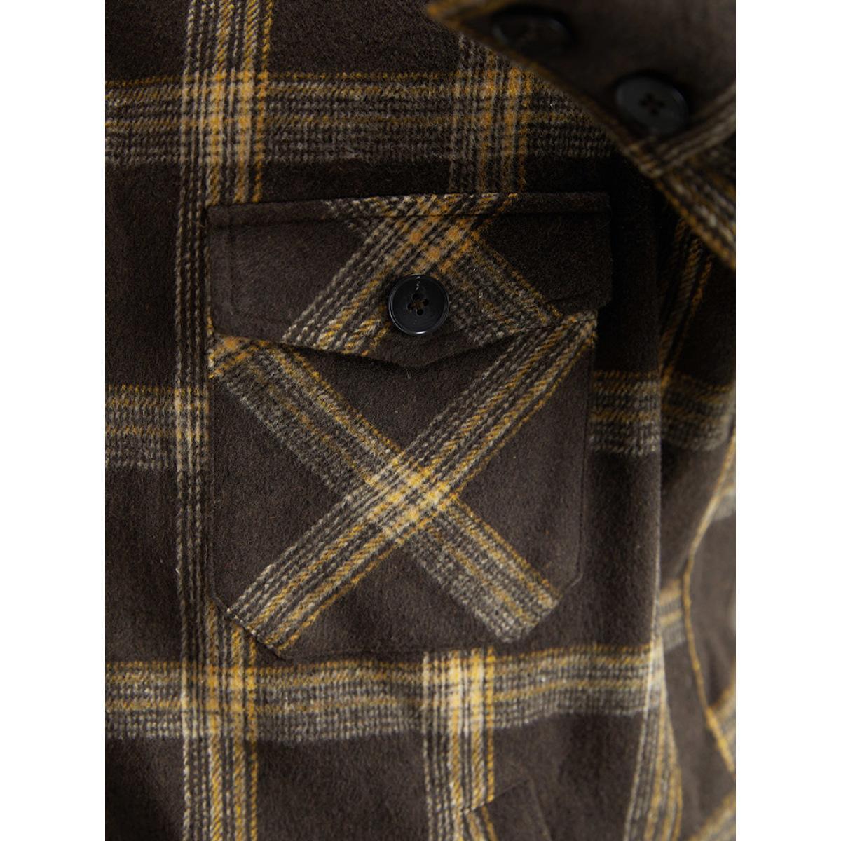 Plus Size Plaid Patchwork Fuzzy Trim Zipper Fly Coat Women DarkBrown Casual Contrast Ladies Everyday Winter Coats BloomChic 12/L Product Image