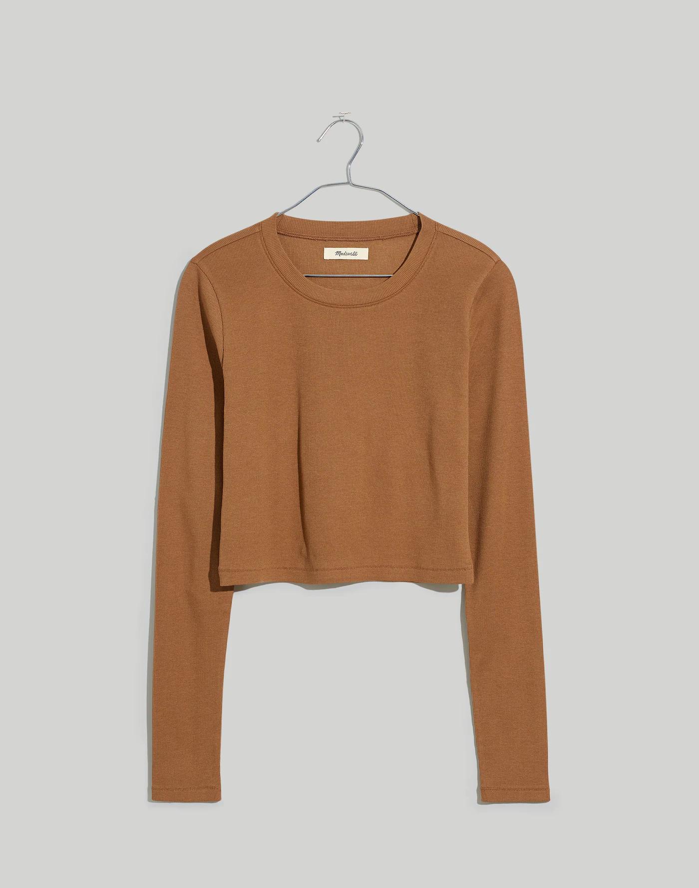 Fine Ribbed Supercrop Crewneck Long-Sleeve Tee Product Image