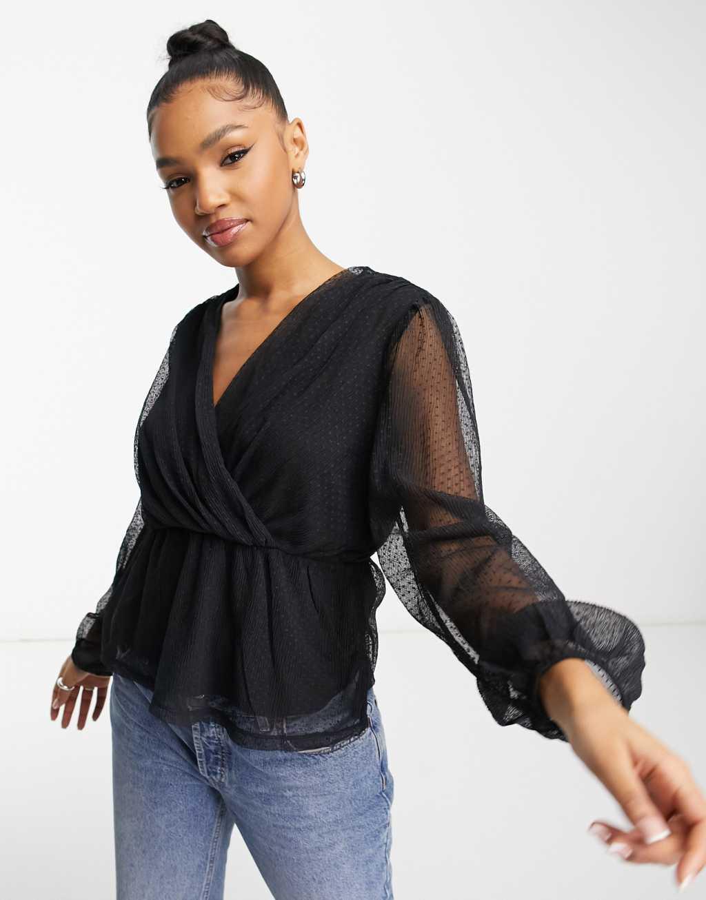 Y.A.S Quinn polka dot mesh wrap top Product Image