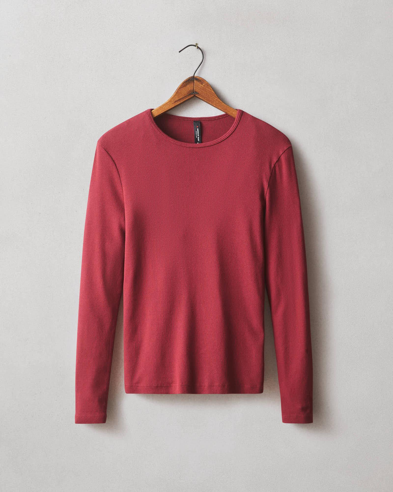 Women's Stretch Rib Crew Long Sleeve Tee - Tibetan Red Female Product Image