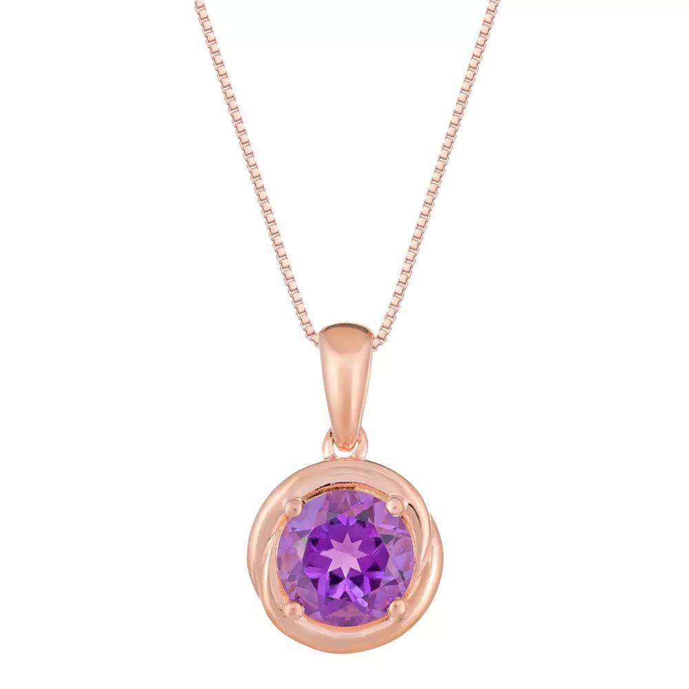 Gemminded 18k Rose Gold Tone Plated Sterling Silver & Amethyst Circle Pendant Necklace, Women's, Size: 18", Pink Tone Product Image
