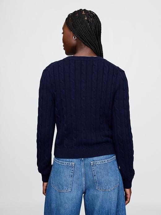 100% Cotton Cable-Knit V-Neck Sweater Product Image