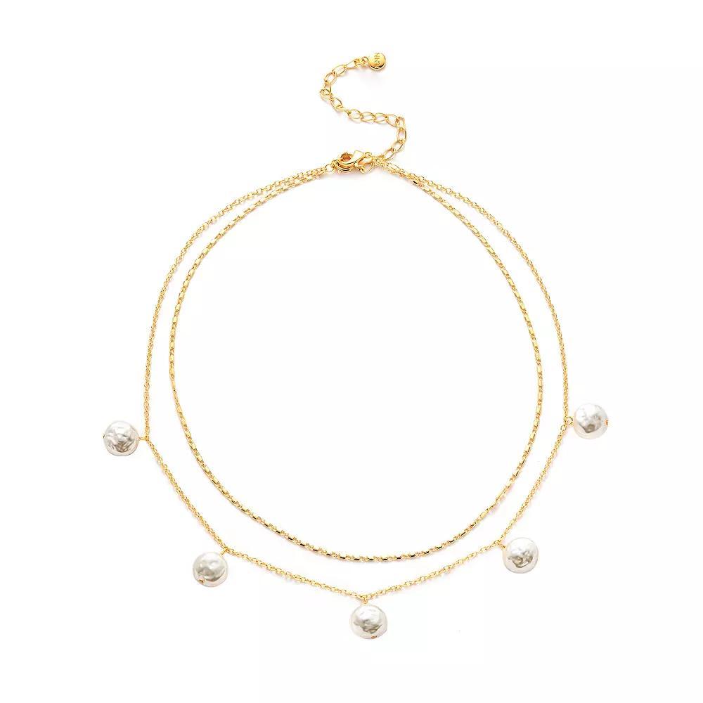 Roman 14k Gold Plated Glass Simulated Baroque Pearl Double-Strand Necklace, Womens Gold Tone Product Image