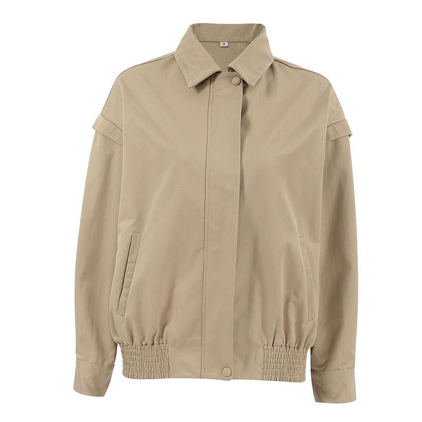 Collared Plain Zip-Up Jacket Product Image