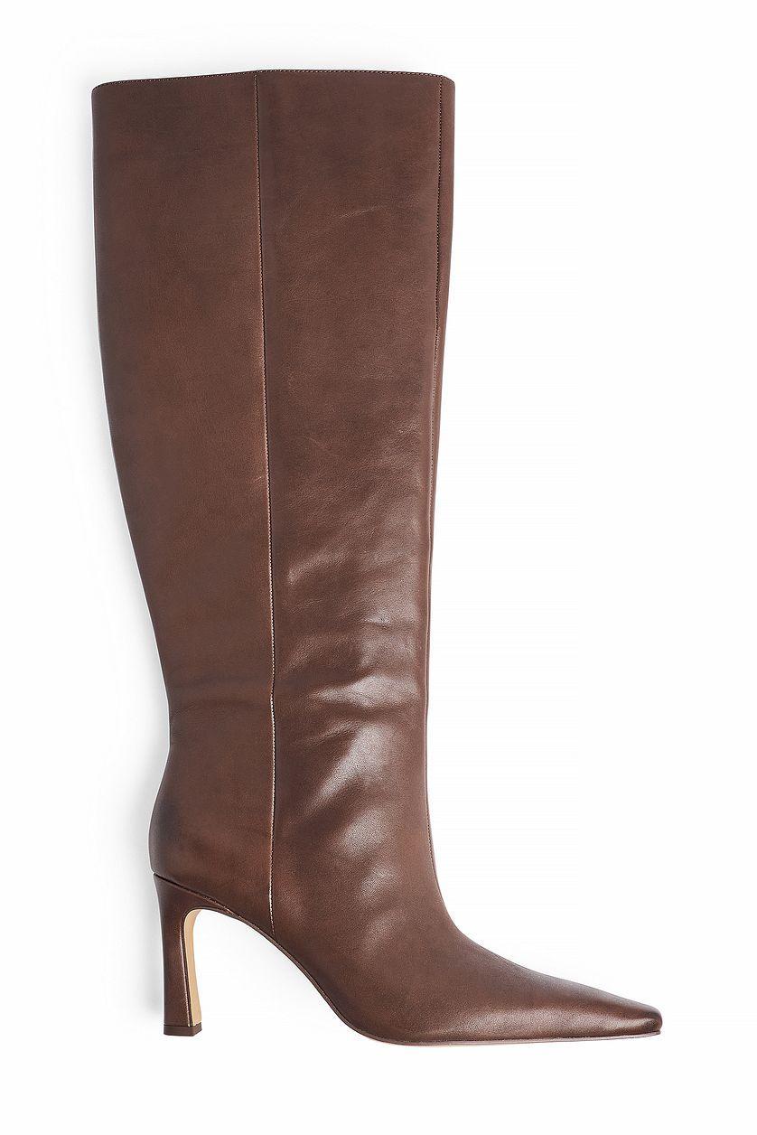 Slim Toe Leather Knee High Boots Product Image