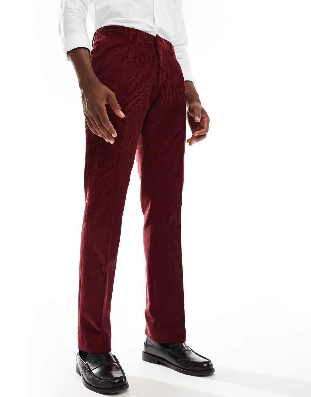 Shelby and Sons slim tailored cord pants in deep red - part of a set Product Image