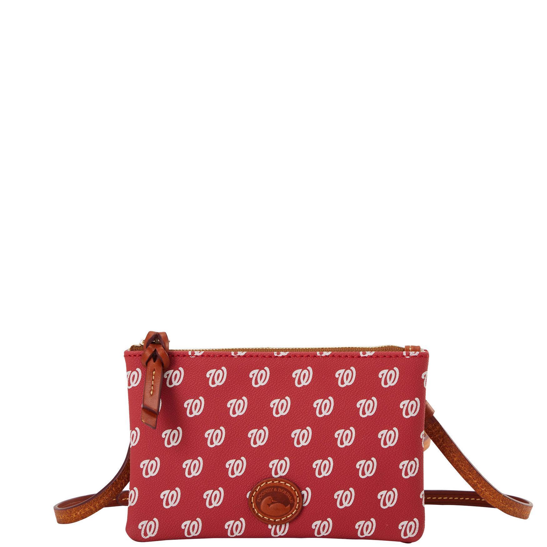 Dooney & Bourke Womens MLB Nationals Top Zip Crossbody Coated Cotton Shoulder Bag in Red Product Image