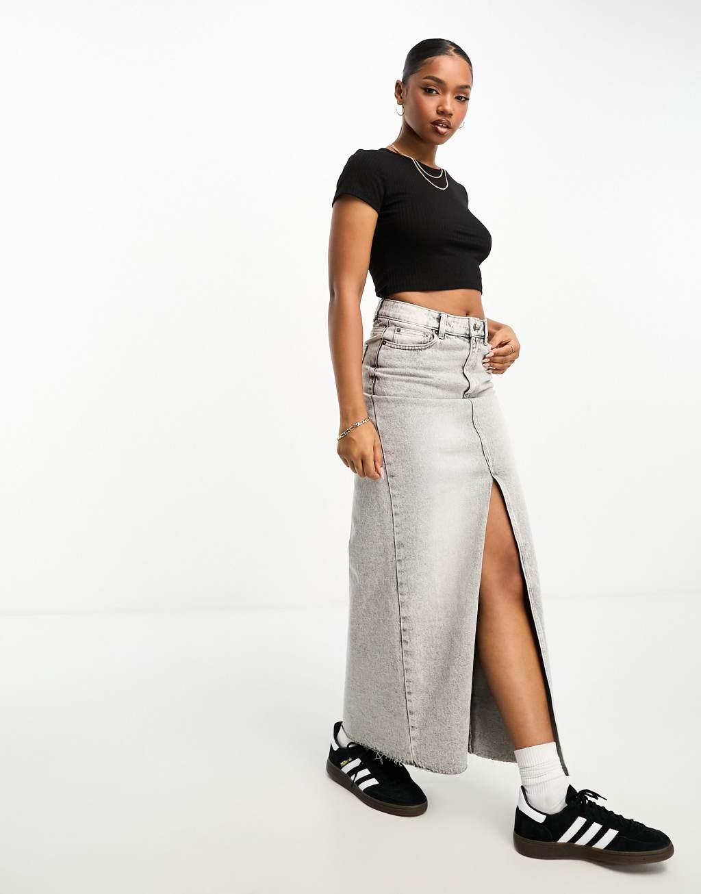 Monki ribbed pointelle long sleeve shrunken top Product Image