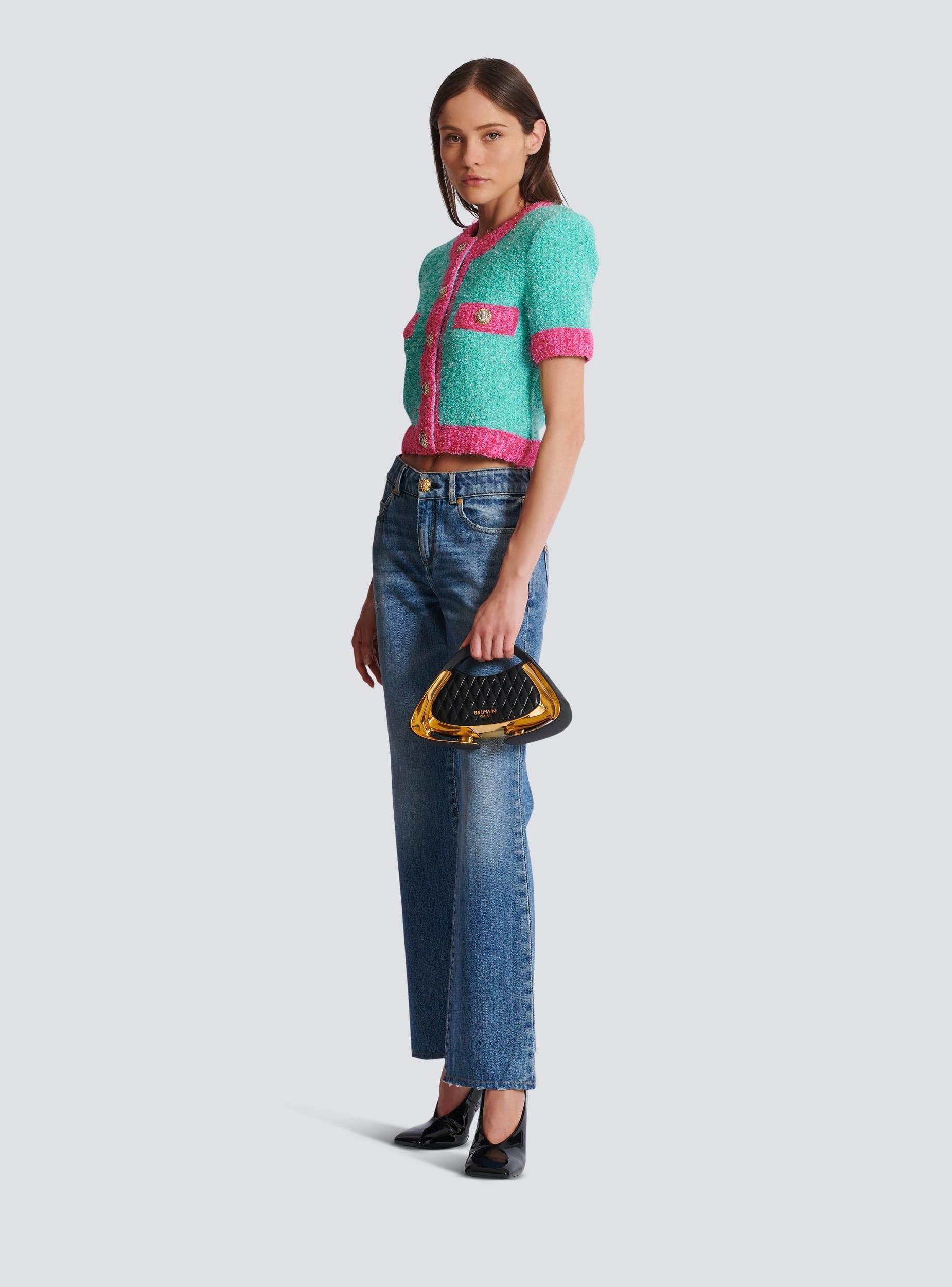 Two-tone cropped knit cardigan Product Image