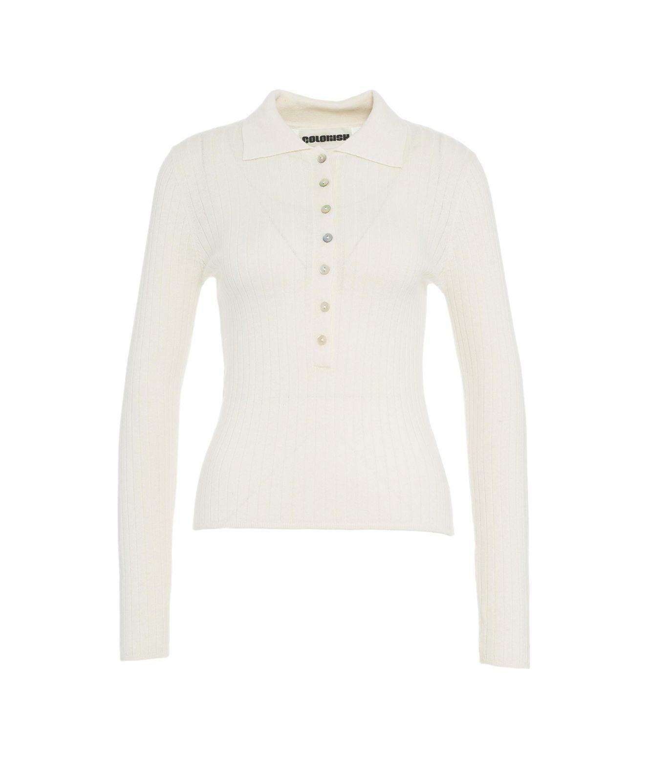 Ribbed long sleeve polo shirt 'Adela' Product Image