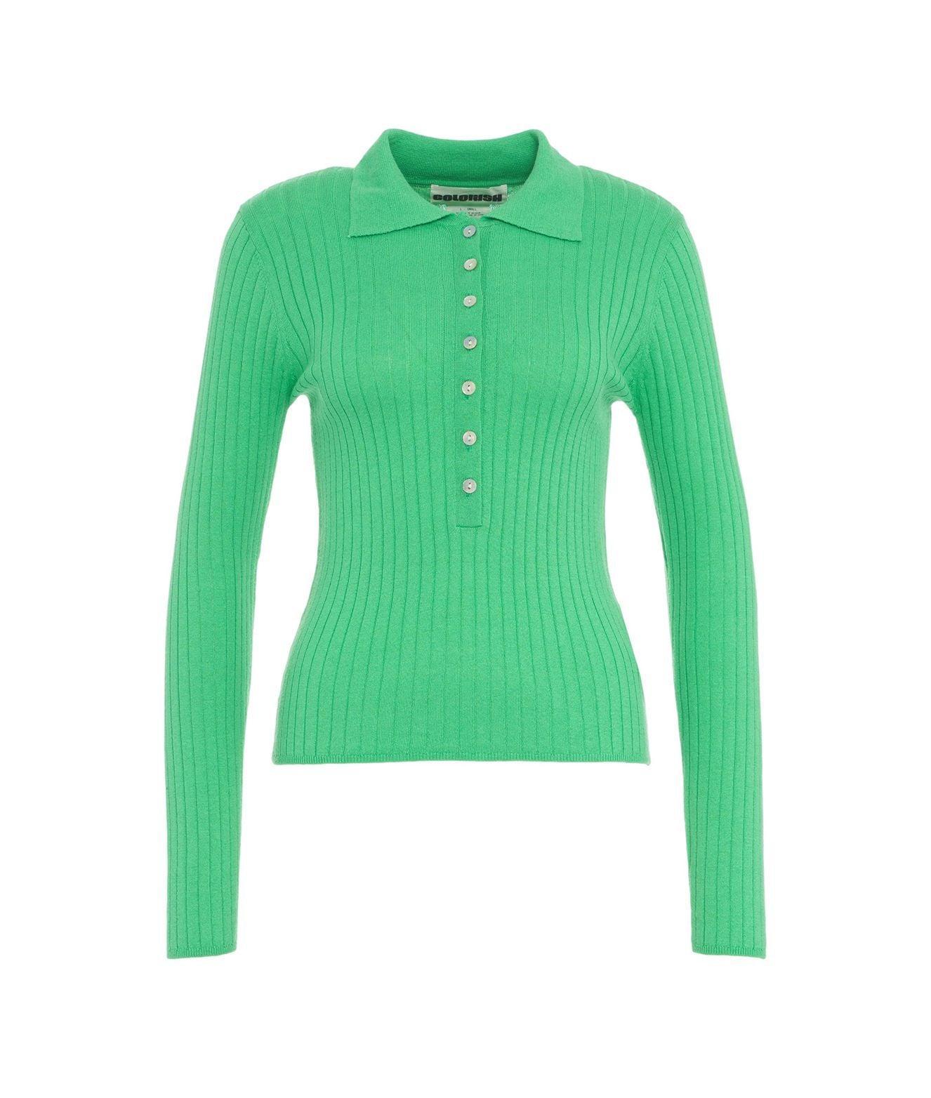 Ribbed long sleeve polo shirt 'Adela' Product Image
