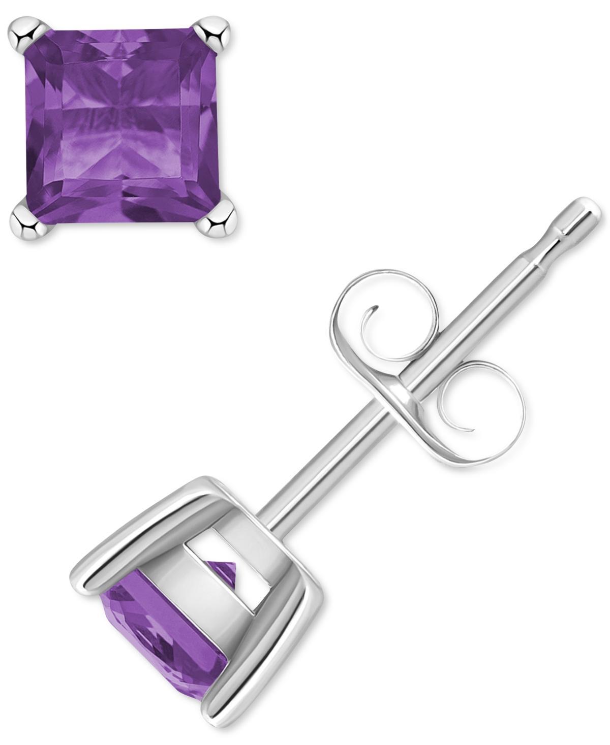 14k Gold 4 mm Princess Cut Amethyst Stud Earrings, Women's, 14k Yellow Gold Product Image