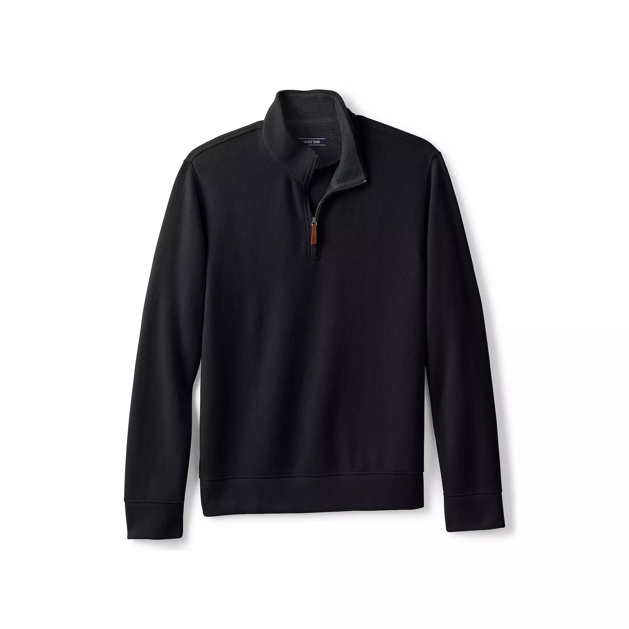Big & Tall Lands' End Bedford Classic-Fit Ribbed Quarter-Zip Sweater, Men's, Size: Medium Tall, Black Product Image