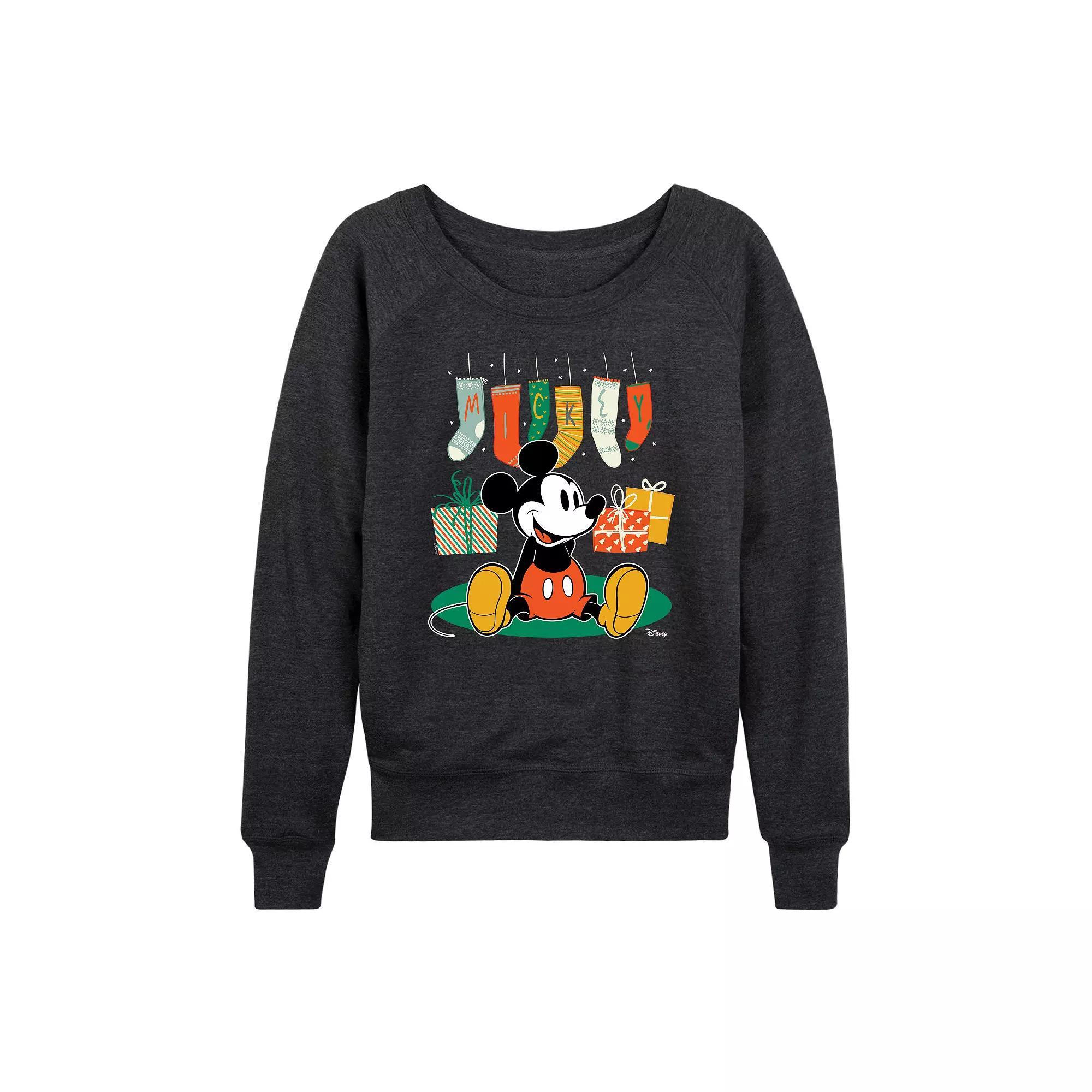 Disney's Mickey Mouse Women's Stockings French Terry Long Sleeve Tee, Size: Large, Heather Grey Product Image