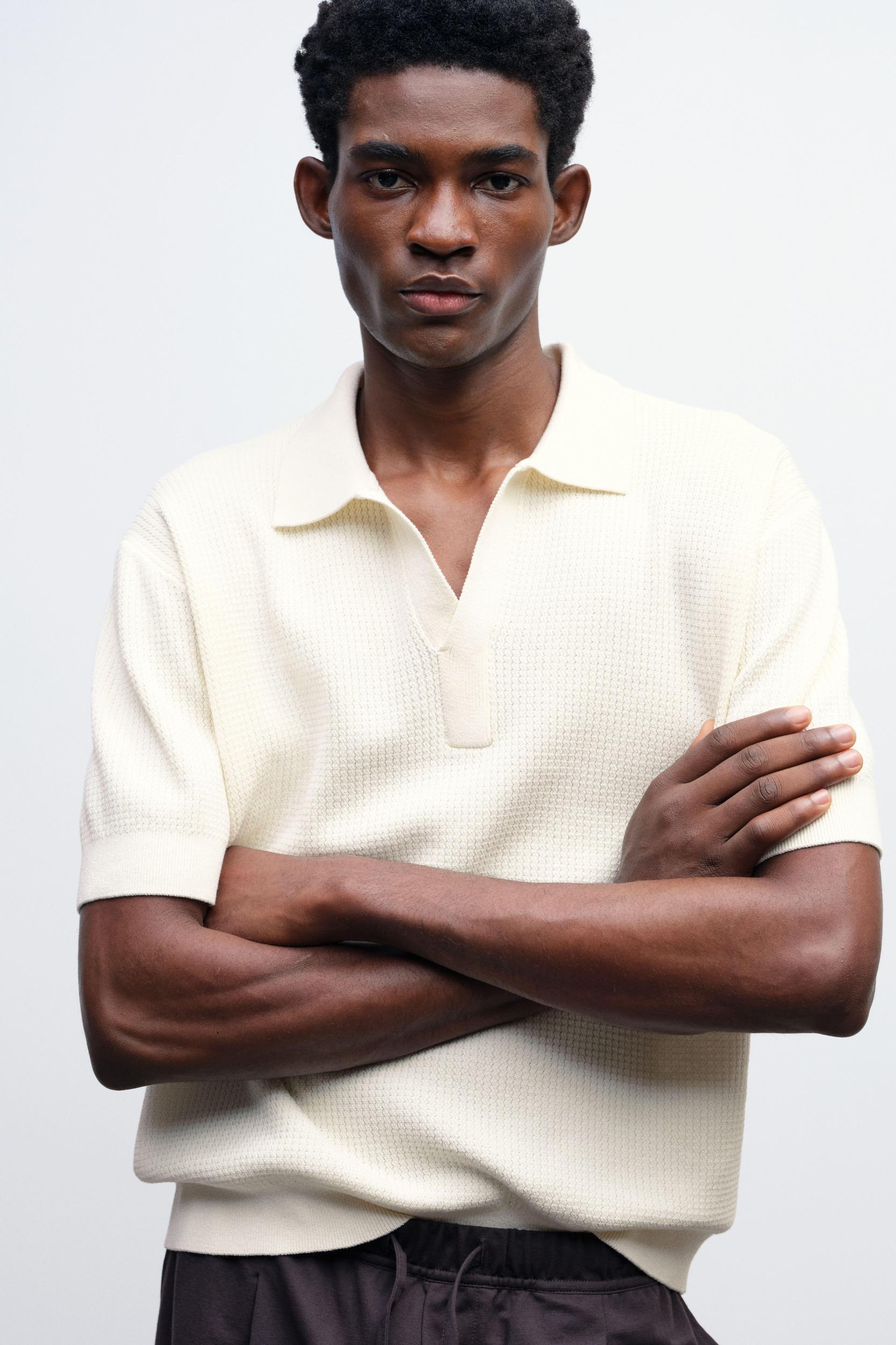 Regular-Fit Cable-Knit Polo Shirt Product Image