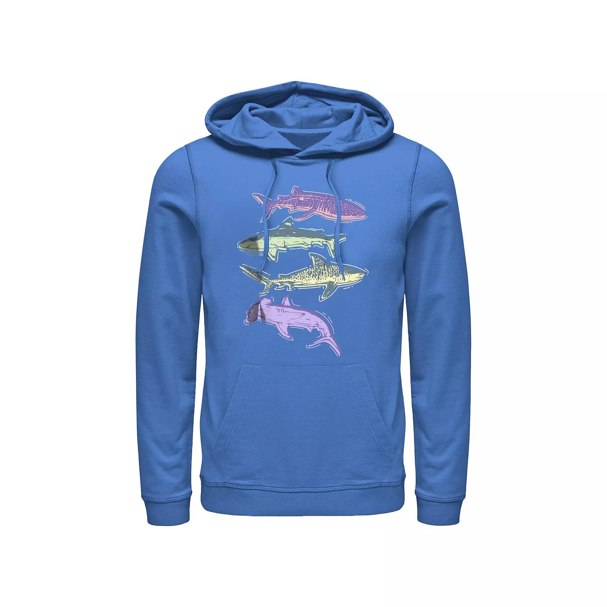 Men's Colorful Sharks Graphic Hoodie, Size: Large, Royal Product Image