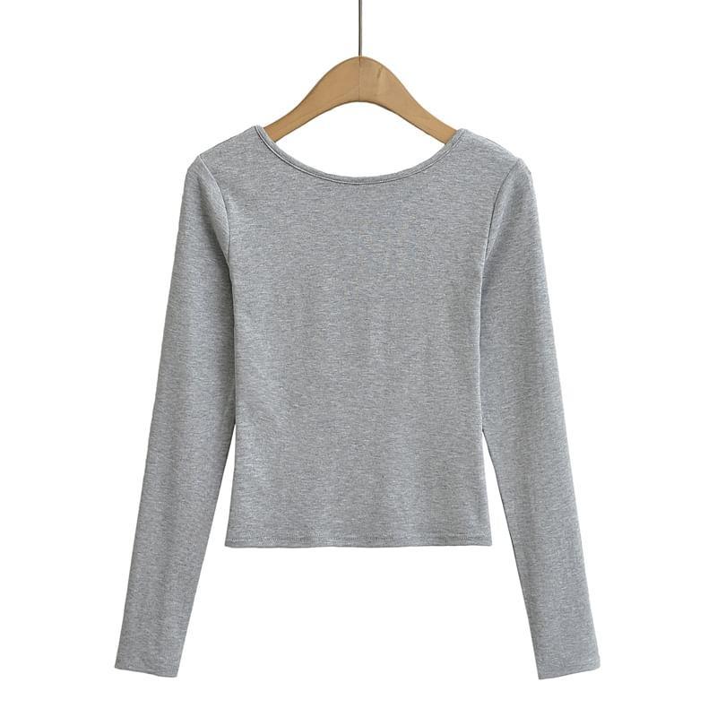 Long Sleeve Scoop Neck Plain Crop Tee Product Image