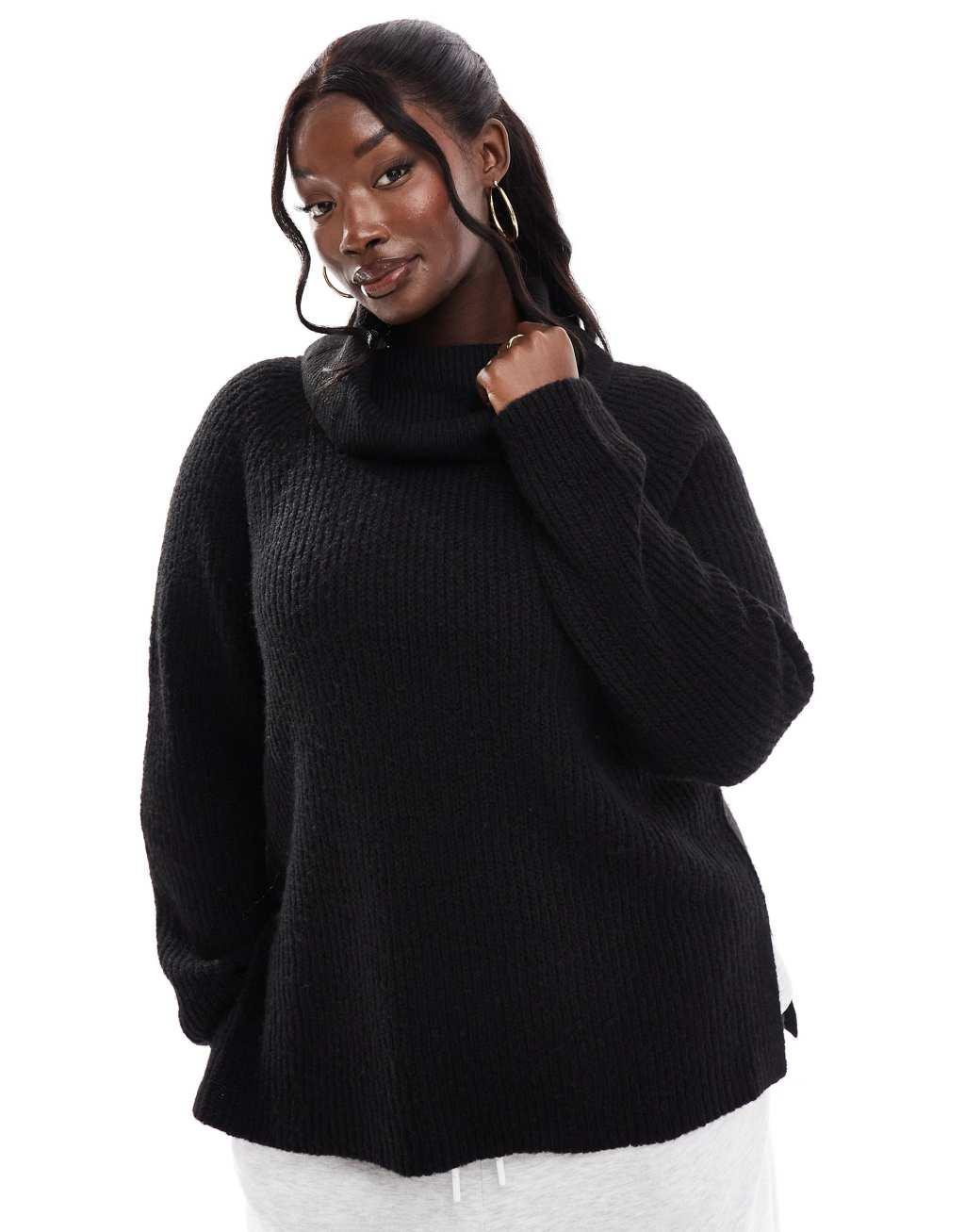 Yours roll neck sweater in black  Product Image