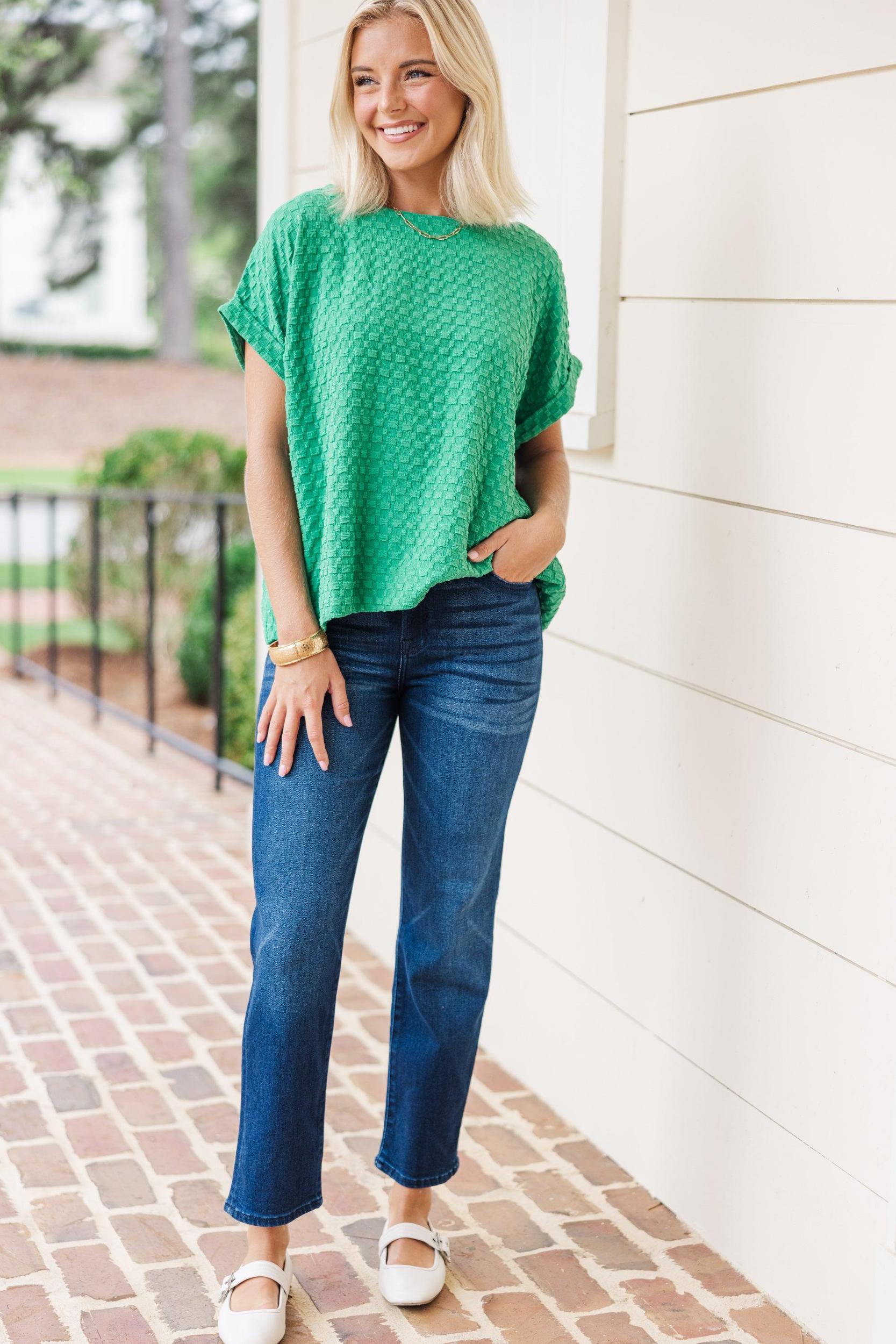 Going Well Green Textured Top Female Product Image